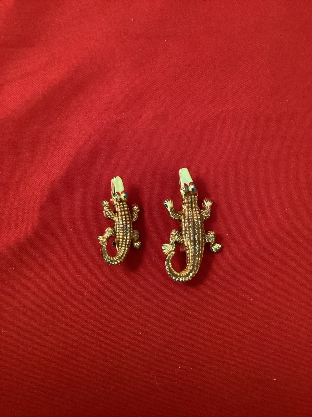 2 Gold-Tone Alligator Crocodile Brooch Set As Is